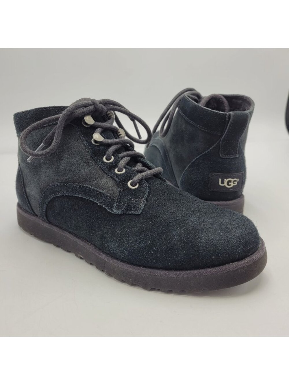 Ugg Bethany Suede Ankle Boots Size Women's 7.5 Black Leather Booties Lace Up